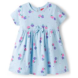 Babyhug Cotton Knit Frocks with Bloomer/Short Half Sleeves Round Neck All Over Prints Blue 0-0 Months