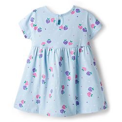 Babyhug Cotton Knit Frocks with Bloomer/Short Half Sleeves Round Neck All Over Prints Blue 0-0 Months
