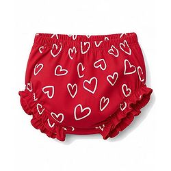 Babyhug 100% Cotton Interlock Knit Half Sleeves Heart Printed Frock With Bloomer - Red