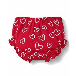 Babyhug 100% Cotton Interlock Knit Half Sleeves Heart Printed Frock With Bloomer - Red