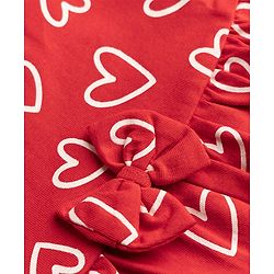 Babyhug 100% Cotton Interlock Knit Half Sleeves Heart Printed Frock With Bloomer - Red
