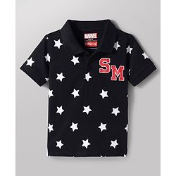 Babyhug Marvel Single Jersey Knit Polo T-Shirt with Spider-Man Graphic Half Sleeves Multi Color 9-12 Months