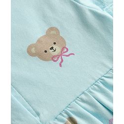 Babyhug 100% Cotton Knit Half Sleeves Bear Printed Frock with Bloomer - Sky
