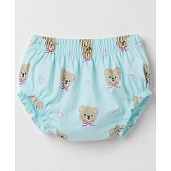 Babyhug 100% Cotton Knit Half Sleeves Bear Printed Frock with Bloomer - Sky