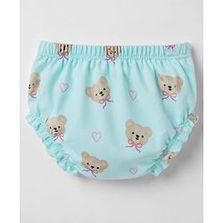 Babyhug 100% Cotton Knit Half Sleeves Bear Printed Frock with Bloomer - Sky