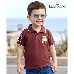 Babyhug Disney Single Jersey Knit Half Sleeves Polo T-Shirt With Lion King Graphics - Brown