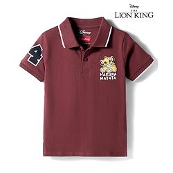 Babyhug Disney Single Jersey Knit Half Sleeves Polo T-Shirt With Lion King Graphics - Brown