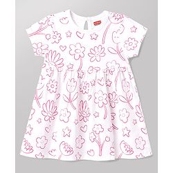 Babyhug 100% Cotton Woven Frocks with Bloomer Half Sleeves Round NeckFloral Prints Pink 6-9 Months