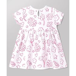 Babyhug 100% Cotton Woven Frocks with Bloomer Half Sleeves Round NeckFloral Prints Pink 6-9 Months