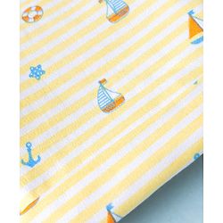 Babyhug 100% Cotton Interlock Knit Cap Mittens & Booties Set With Nautical Print Lemon - Diameter 8 cm