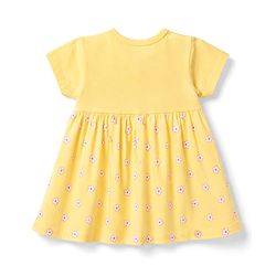 Babyhug 100% Cotton Single Jersey Knit Half Sleeves Frock With Floral Print - Yellow