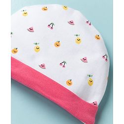Babyhug 100% Cotton Knit Cap Mittens & Booties with Fruit Print Multicolor - Diameter 8 cm