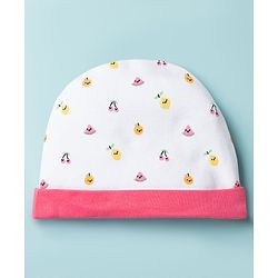 Babyhug 100% Cotton Knit Cap Mittens & Booties with Fruit Print Multicolor - Diameter 8 cm