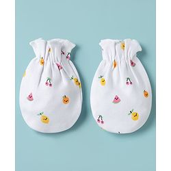 Babyhug 100% Cotton Knit Cap Mittens & Booties with Fruit Print Multicolor - Diameter 8 cm