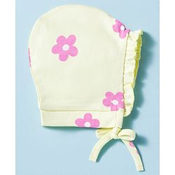 Babyhug 100% Cotton Interlock Knit Cap With Floral Print Pack of 2 Multicolor - Diameter 9 cm