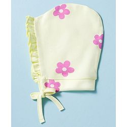 Babyhug 100% Cotton Interlock Knit Cap With Floral Print Pack of 2 Multicolor - Diameter 9 cm