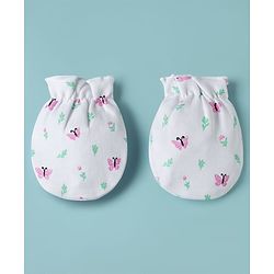 Babyhug 100% Cotton Knit Cap Mittens & Booties with Butterfly Print Multicolor - Diameter 8 cm