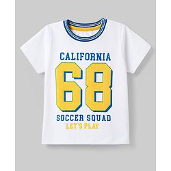 Babyhug Single Jersey Knit Half Sleeves T-Shirt & Shorts Set With Text Print - White & Blue