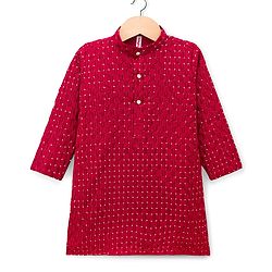 Babyhug Cotton Woven Full Sleeves Embroidered Kurta Pyjama Set With Sequin Detailing - Red