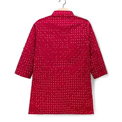 Babyhug Cotton Woven Full Sleeves Embroidered Kurta Pyjama Set With Sequin Detailing - Red
