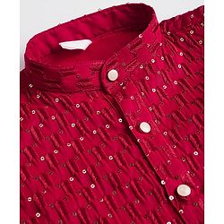 Babyhug Cotton Woven Full Sleeves Embroidered Kurta Pyjama Set With Sequin Detailing - Red