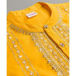 Babyhug Chanderi Woven Full Sleeves Kurta Pajama Set with Embroidery - Yellow