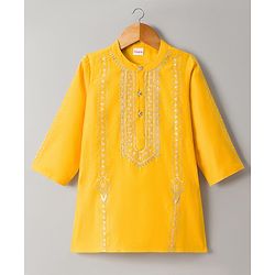 Babyhug Chanderi Woven Full Sleeves Kurta Pajama Set with Embroidery - Yellow