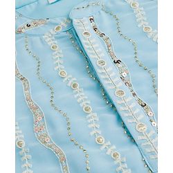 Babyhug Georgette Woven Full Sleeves Kurta Pyjama Set With Sequin & Embroidery Detailing - Aqua Blue