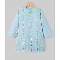 Babyhug Georgette Woven Full Sleeves Kurta Pyjama Set With Sequin & Embroidery Detailing - Aqua Blue