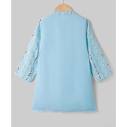 Babyhug Georgette Woven Full Sleeves Kurta Pyjama Set With Sequin & Embroidery Detailing - Aqua Blue