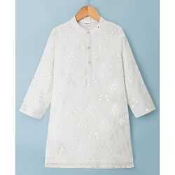 Babyhug Georgette Woven Full Sleeves Embroidered Kurta Pyjama Set - White