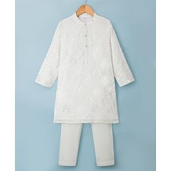 Babyhug Georgette Woven Full Sleeves Embroidered Kurta Pyjama Set - White