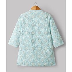 Babyhug Cotton Blend Woven Full Sleeves Floral Embroidered & Sequinned Kurta & Pyjama Set - Light Blue