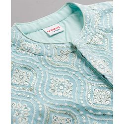 Babyhug Cotton Blend Woven Full Sleeves Floral Embroidered & Sequinned Kurta & Pyjama Set - Light Blue