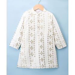 Babyhug Cotton Woven Full Sleeves Embroidered Kurta Pyjama Set - Offwhite