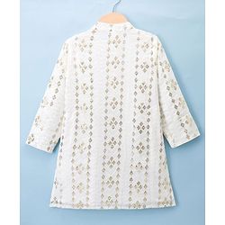 Babyhug Cotton Woven Full Sleeves Embroidered Kurta Pyjama Set - Offwhite