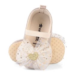 Cute Walk by Babyhug Slip On Booties With Bow Applique- Golden