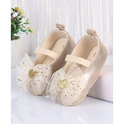 Cute Walk by Babyhug Slip On Booties With Bow Applique- Golden
