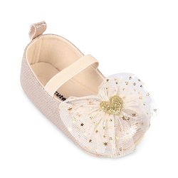 Cute Walk by Babyhug Slip On Booties With Bow Applique- Golden