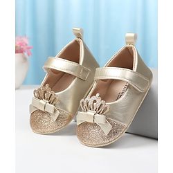 Cute Walk by Babyhug Velcro Closure Booties with Crown Applique - Golden