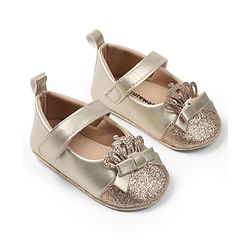Cute Walk by Babyhug Velcro Closure Booties with Crown Applique - Golden