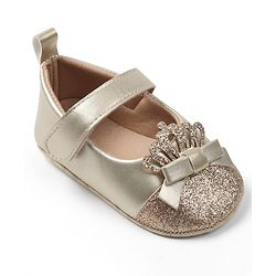 Cute Walk by Babyhug Velcro Closure Booties with Crown Applique - Golden