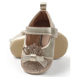 Cute Walk by Babyhug Velcro Closure Booties with Crown Applique - Golden
