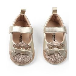 Cute Walk by Babyhug Velcro Closure Booties with Crown Applique - Golden