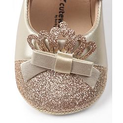Cute Walk by Babyhug Velcro Closure Booties with Crown Applique - Golden