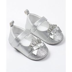 Cute Walk by Babyhug Velcro Closure Booties with Crown Applique - Golden
