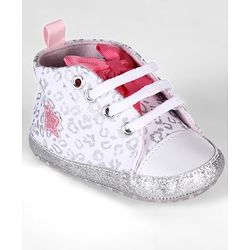 Cute Walk by Babyhug Lace Up Glitter Printed Booties With Bow Applique - Grey
