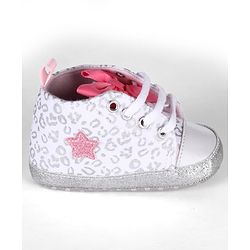 Cute Walk by Babyhug Lace Up Glitter Printed Booties With Bow Applique - Grey