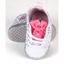 Cute Walk by Babyhug Lace Up Glitter Printed Booties With Bow Applique - Grey