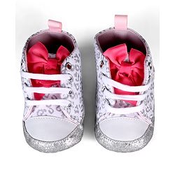 Cute Walk by Babyhug Lace Up Glitter Printed Booties With Bow Applique - Grey